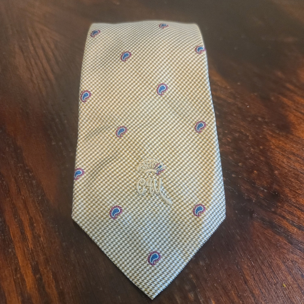 Vintage COUNTESS MARA Men's Silk Neck Tie Gold, Brown Pattern 55.5" (EUC)